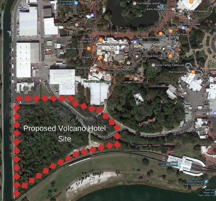 The space in the Magic Kingdom rumored for a volcano roller coaster is more likely going to be home to a luxury resort themed around a volcano.