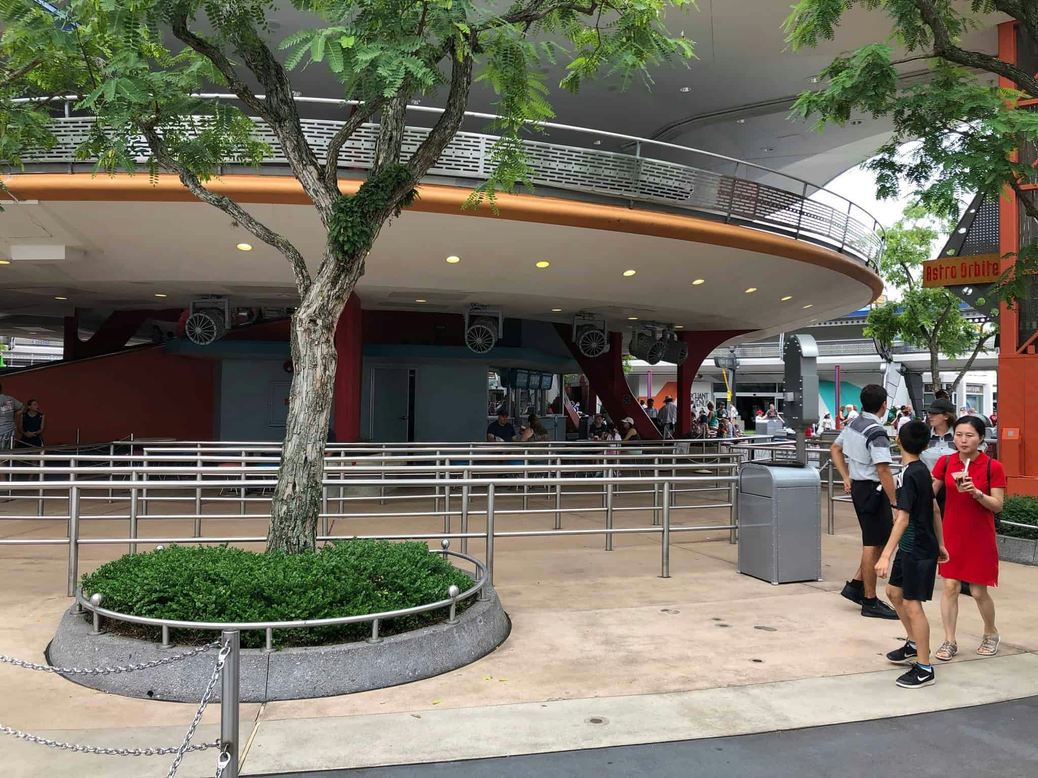 An empty Astro Orbiter queue in Tomorrowland.