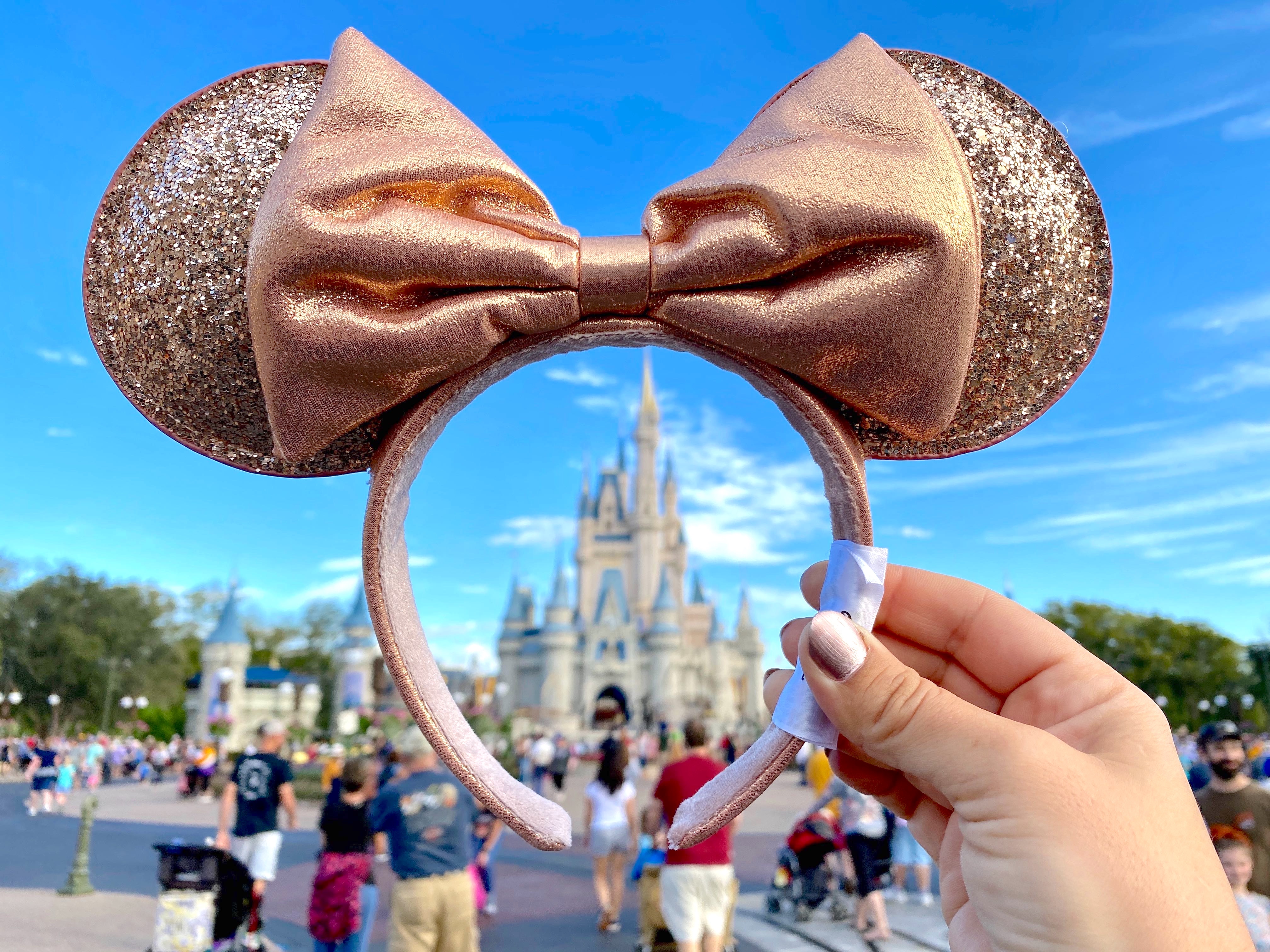 Disney Parks Minnie Mouse Sequin Ears Rose Gold NWT 