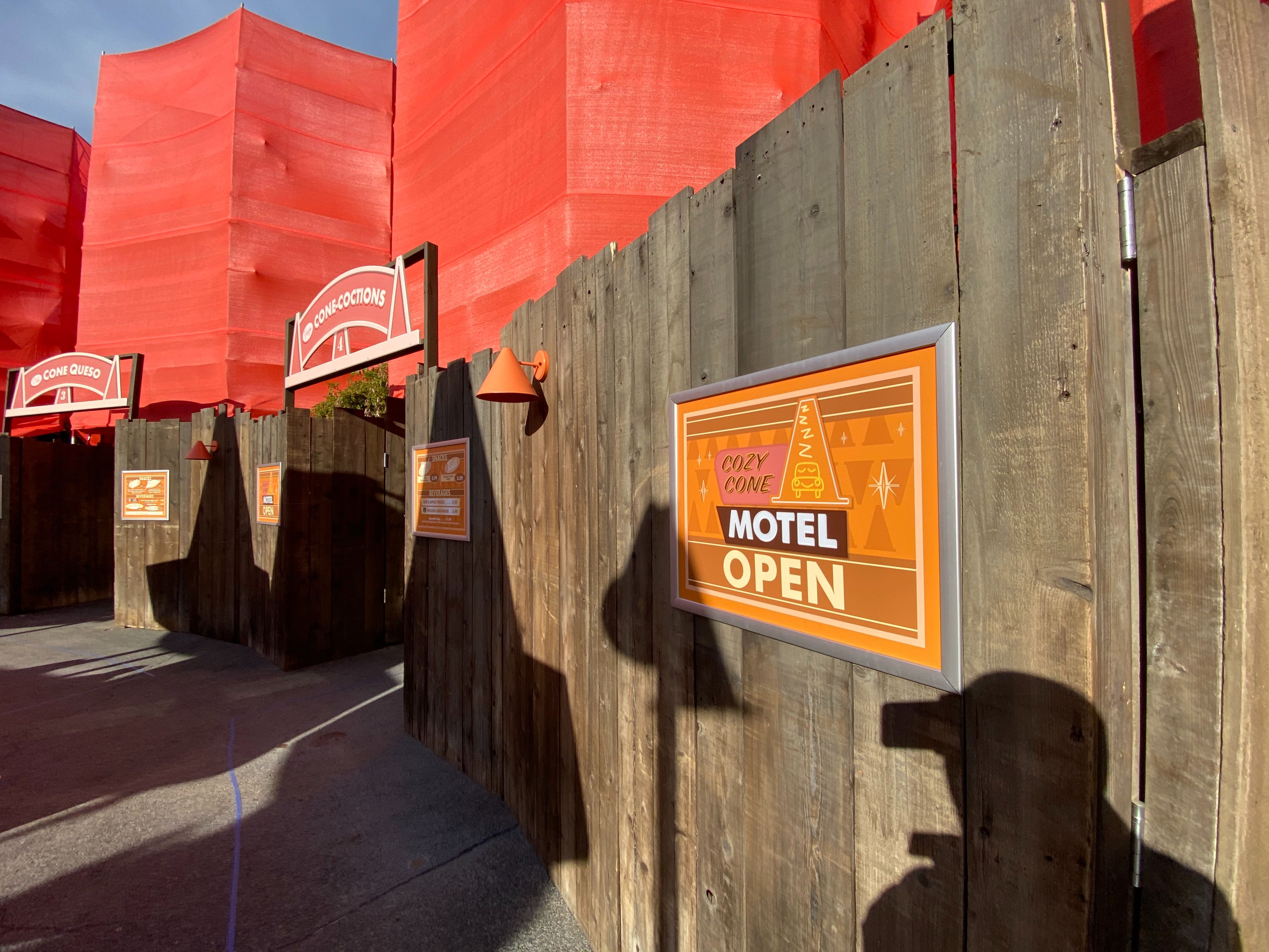 PHOTOS Scaffolding Erected Around Cones of Cozy Cone Motel for Refurbishment at Cars Land in