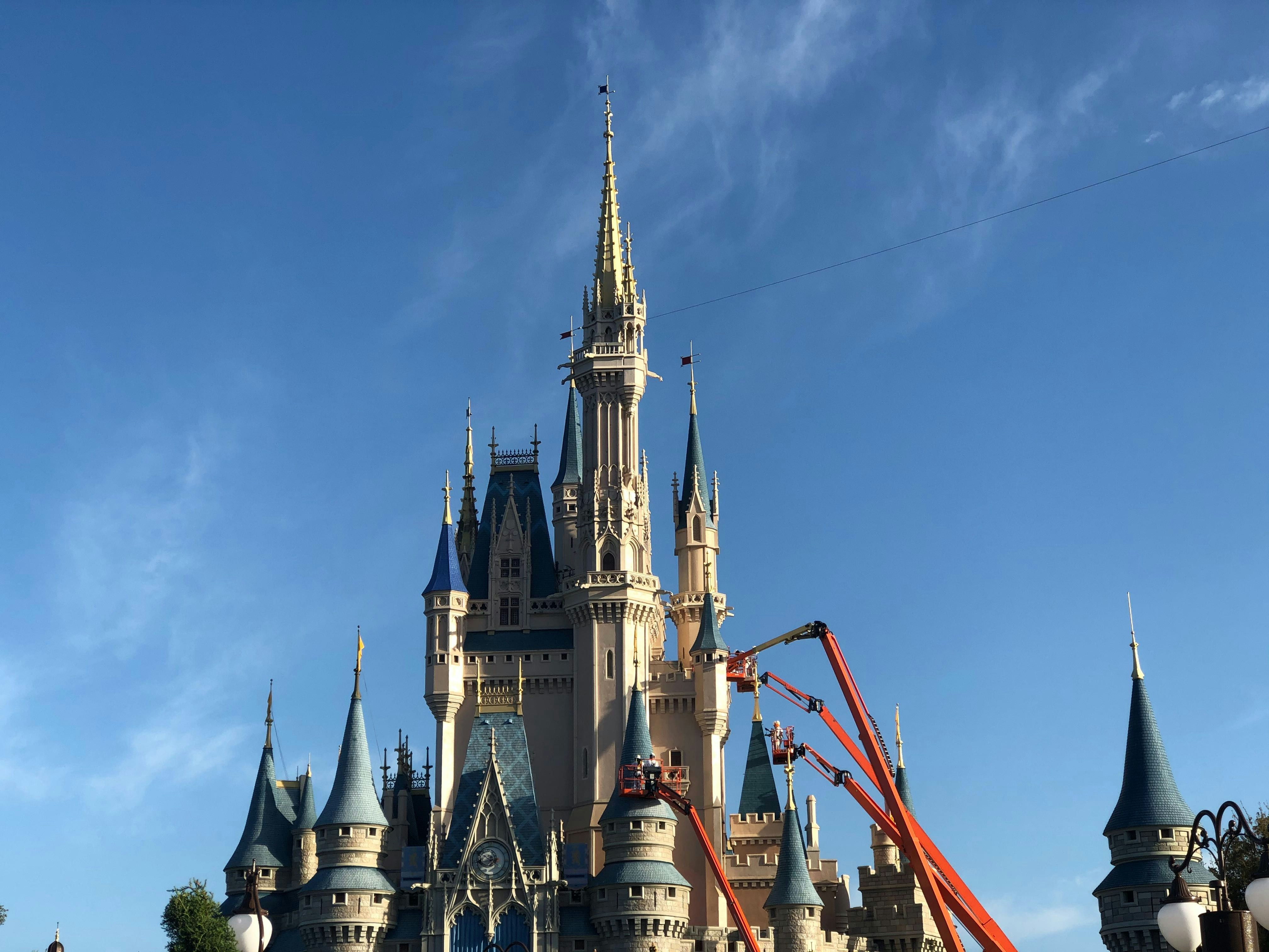 PHOTOS First Pair of Repainted Turrets Complete on Cinderella Castle