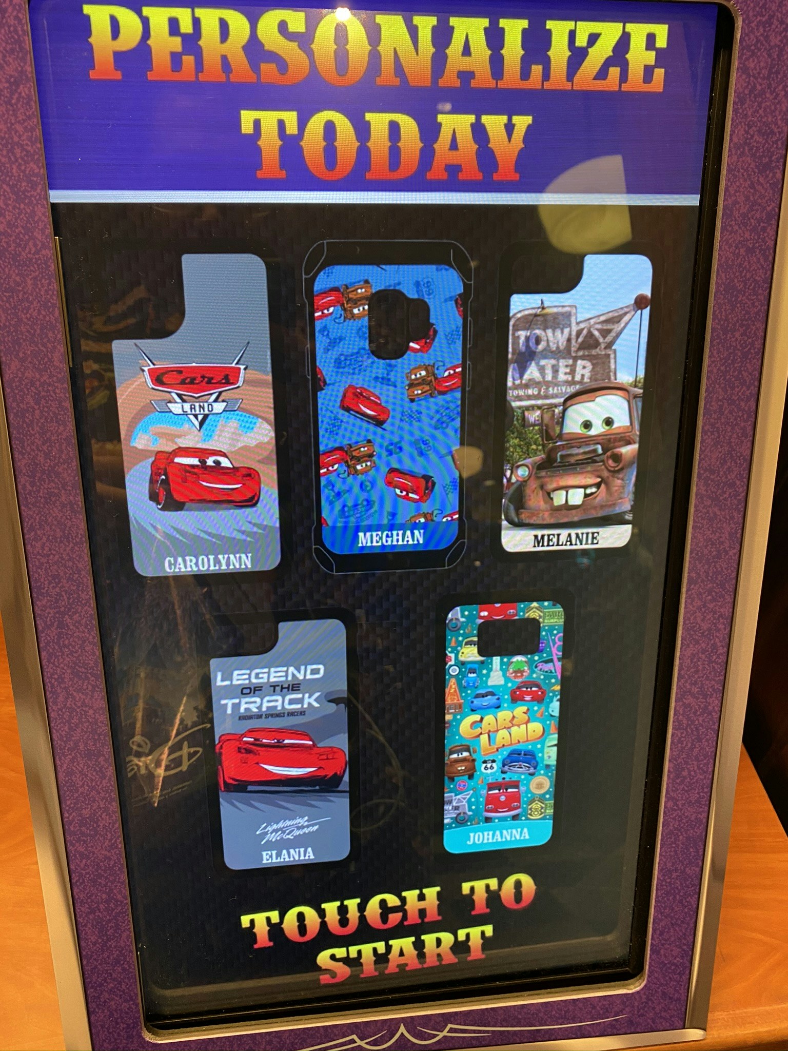 There's a variety of designs to choose from , including the trusted Rust-eze logo, Flo's Cafe, Tow Mater Towing Salvage and of course, the Cozy Cone Motel. 
