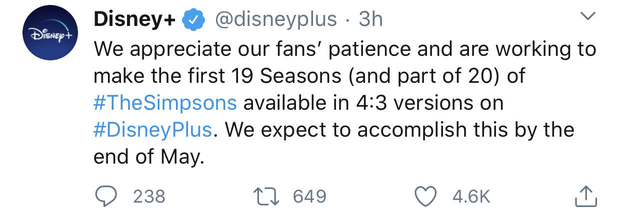 Disney+ Simpsons aspect ratio